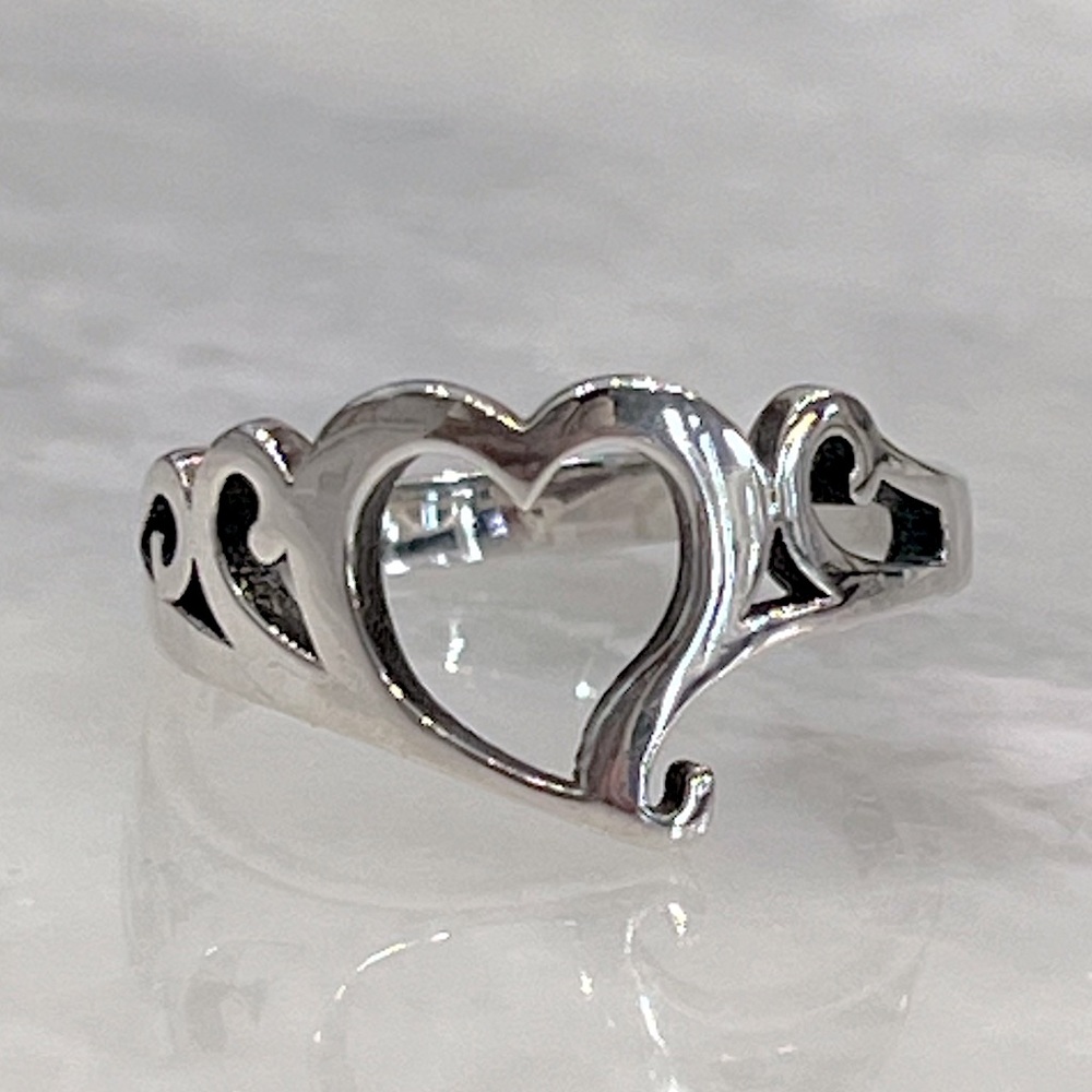 Sterling Silver Open Heart Scroll Ring
